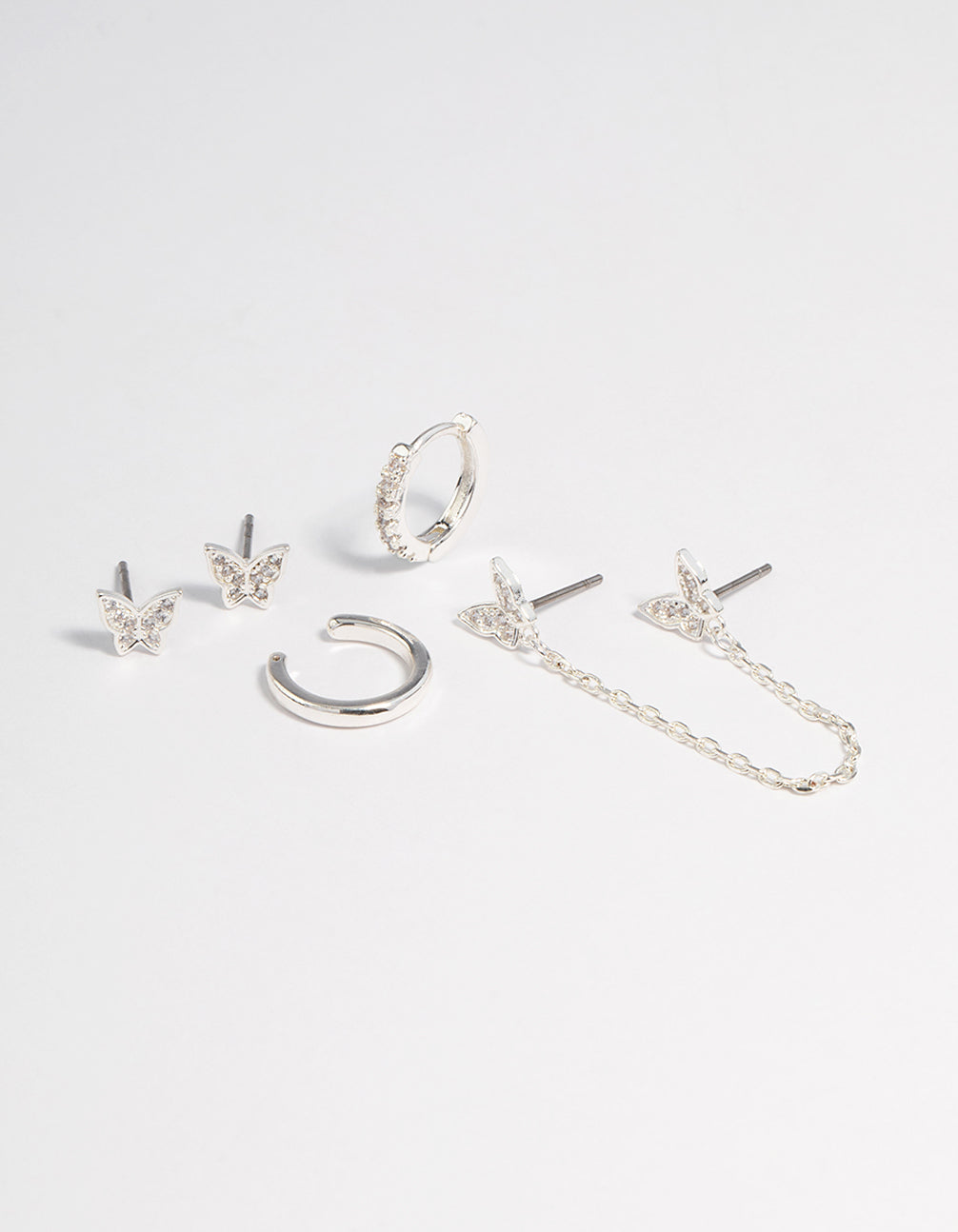 Silver Plated Butterfly Chain Earrings 6-Pack