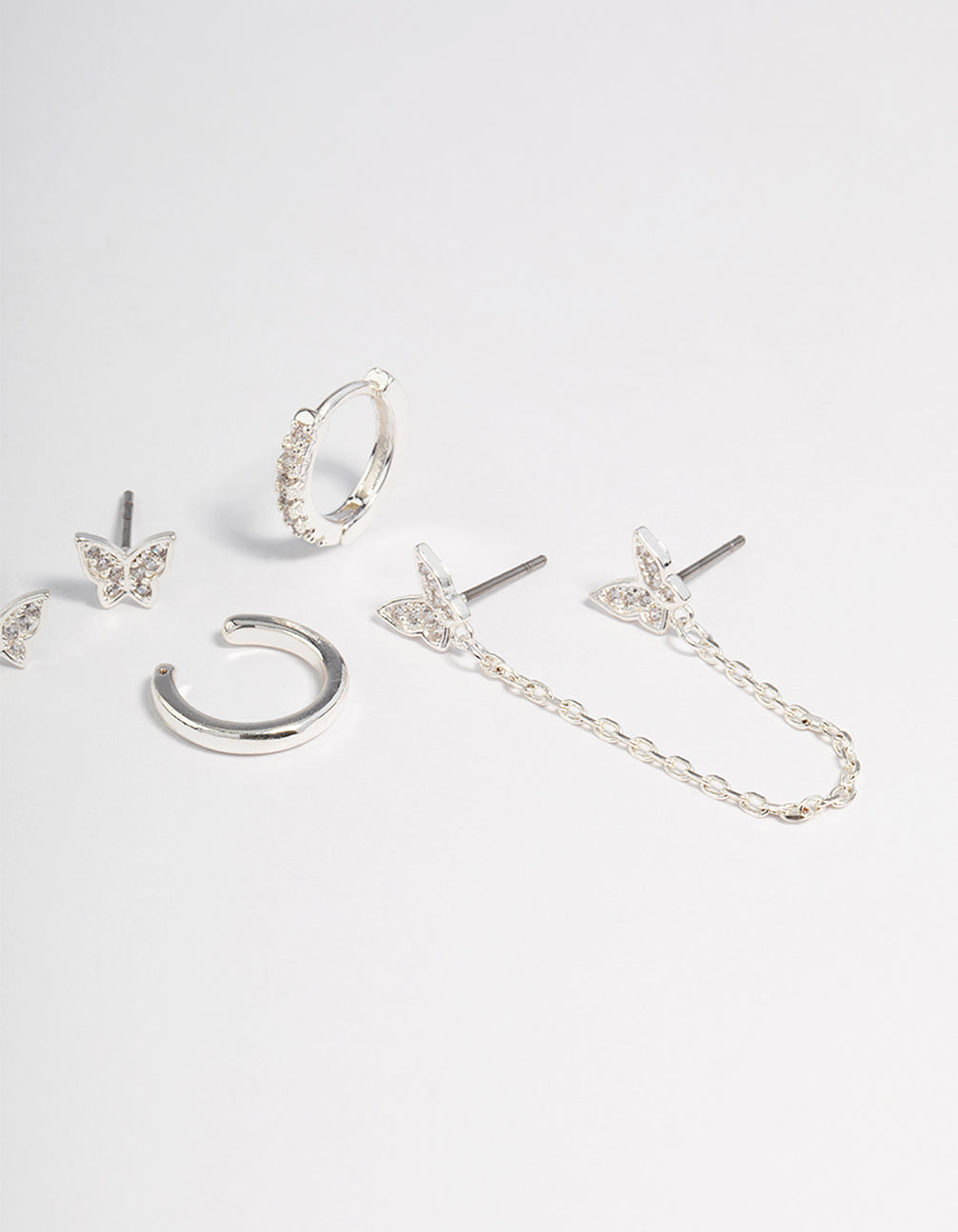 Silver Plated Butterfly Chain Earrings 6-Pack