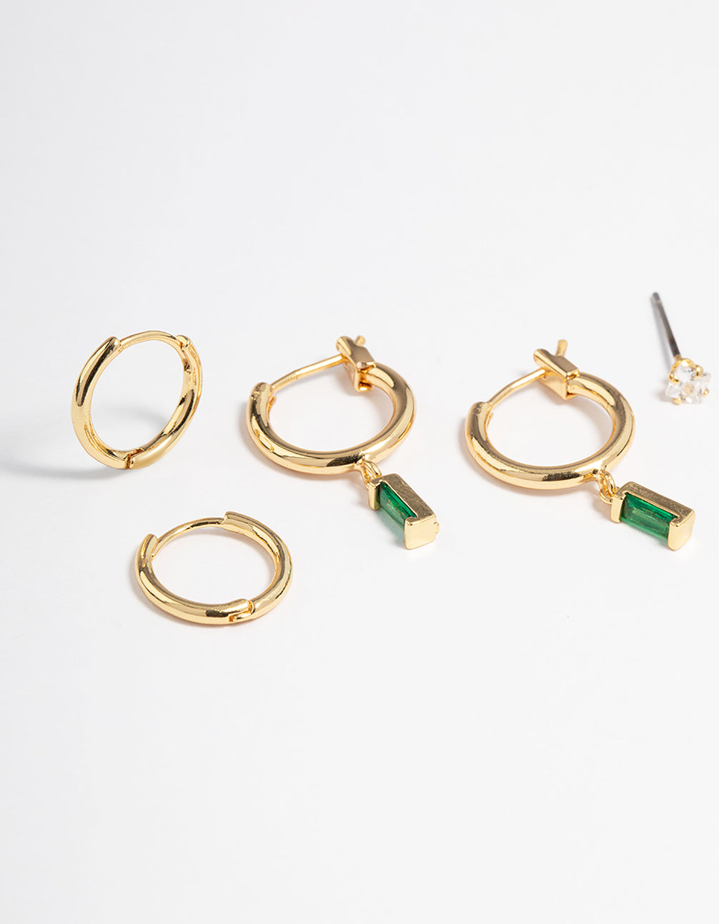 Gold Plated Cubic Zirconia Emerald Cut Huggie Earrings 6-Pack