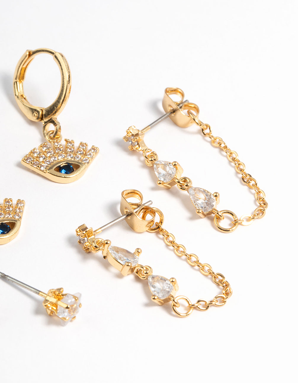 Gold Plated Cubic Zirconia Evil Eye Earrings 6-Pack