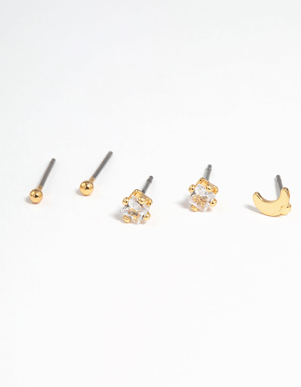Gold Plated Cubic Zirconia Moon Earrings 8-Pack