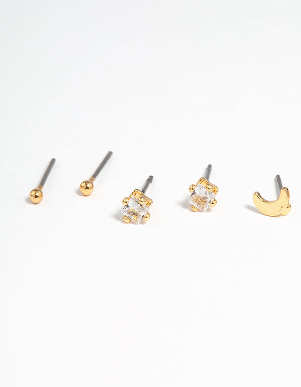 Gold Plated Cubic Zirconia Moon Earrings 8-Pack