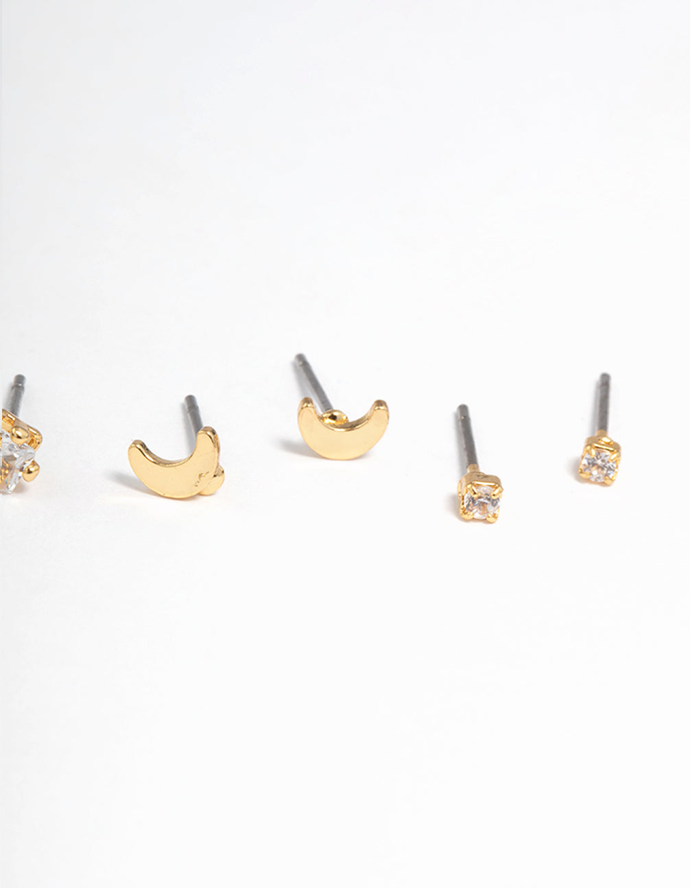 Gold Plated Cubic Zirconia Moon Earrings 8-Pack