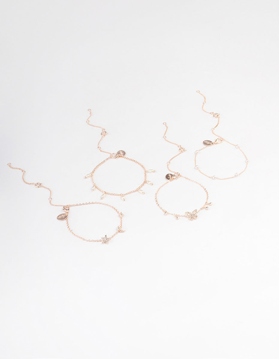 Rose Gold Butterfly Jingle Bracelet & Anklet 4-Pack Set