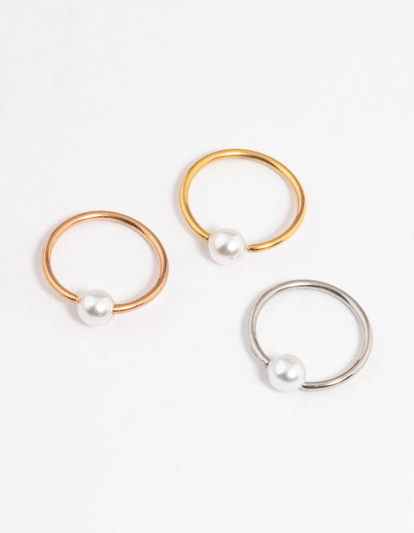 Mixed Metal Pearl Nose Ring Pack