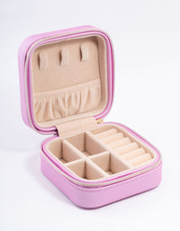 Pink Smooth Faux Leather Compact Jewellery Box - link has visual effect only