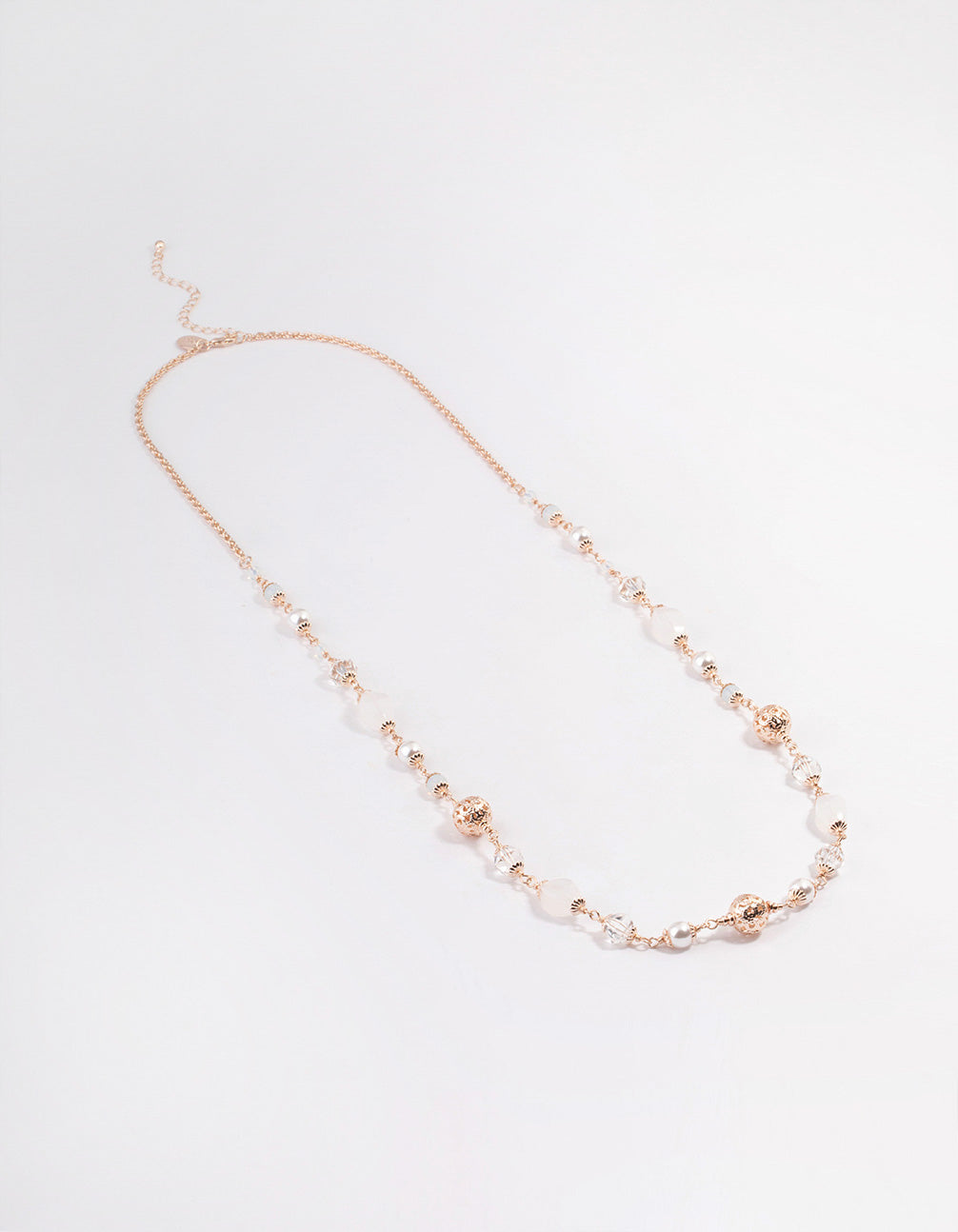 Rose Gold Mixed Facet & Filigree Beaded Long Necklace