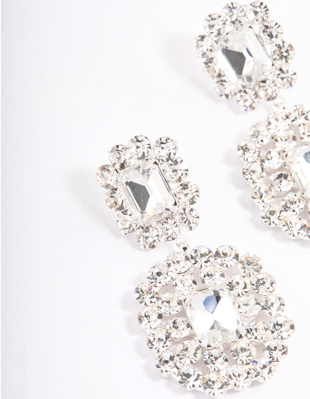 Silver Diamante Sparkle Double Drop Earrings