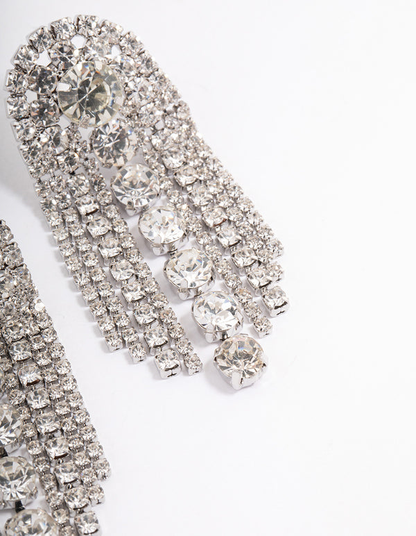Silver Diamante Arch Statement Drop Earrings