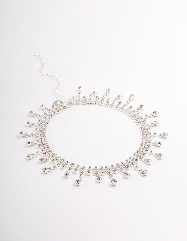 Silver Mixed Diamante Teardrop Choker