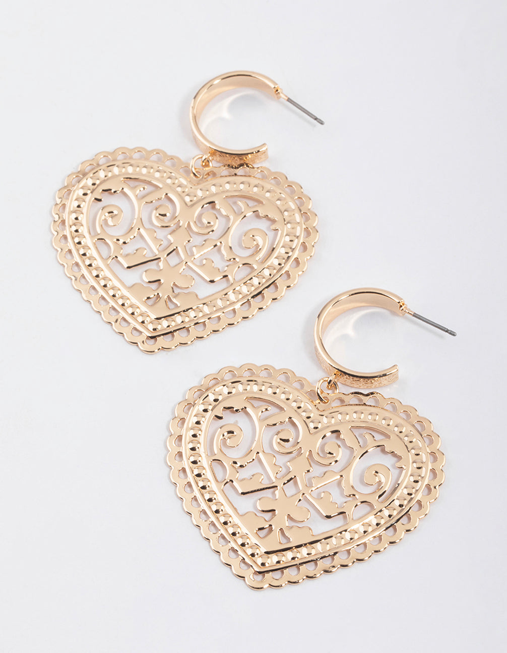 Gold Stamp Statement Heart Huggie Earrings