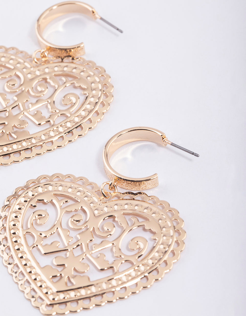 Gold Stamp Statement Heart Huggie Earrings
