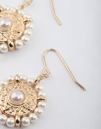 Gold Stamp Halo Pearl Drop Earrings - link has visual effect only