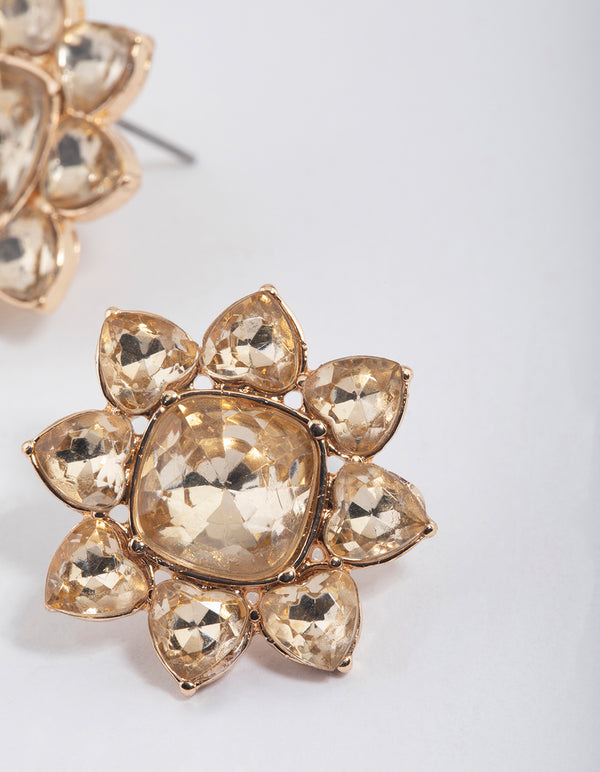 Gold Flower Sun Stud Earrings