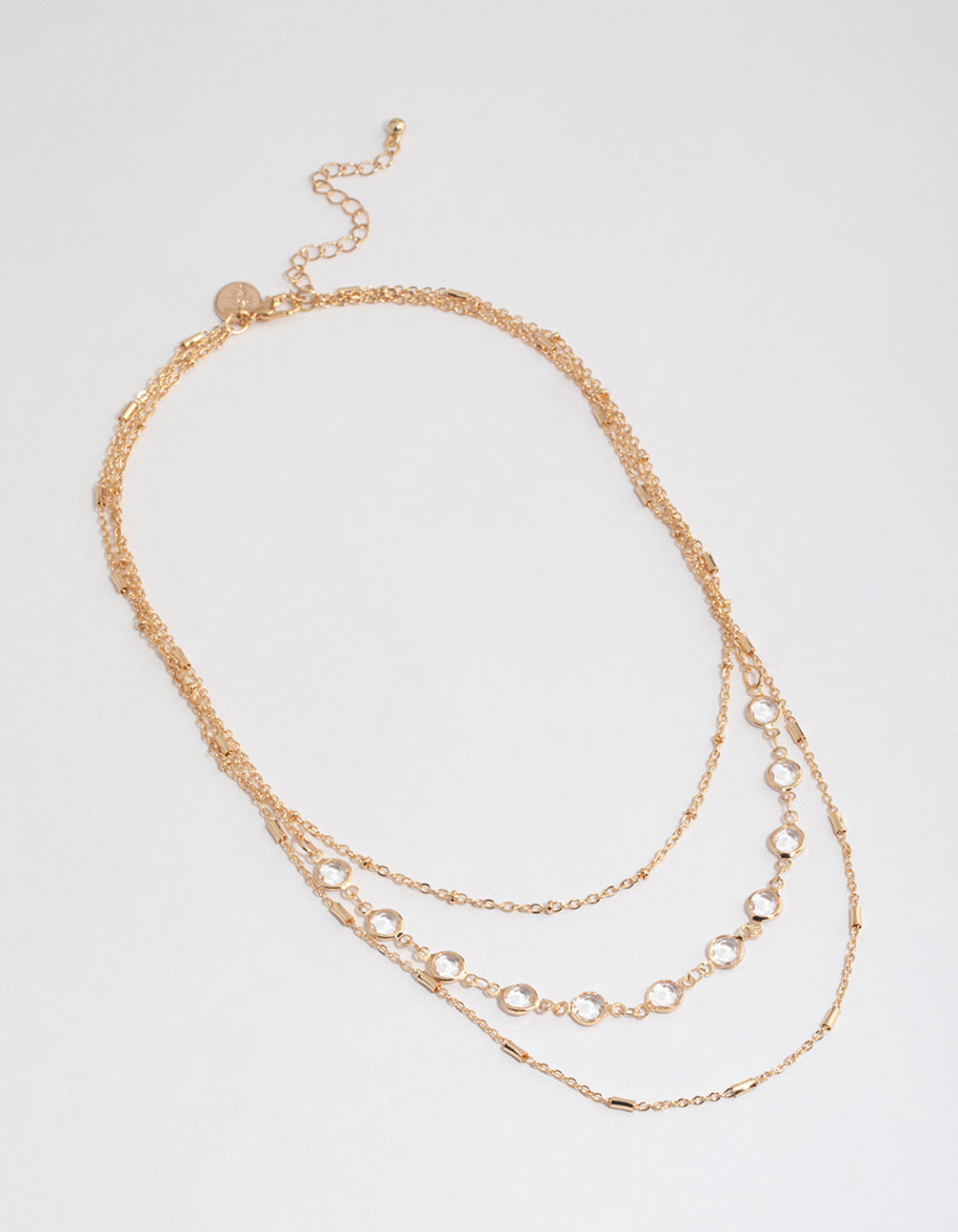Gold Triple Row Chain Stone Necklace