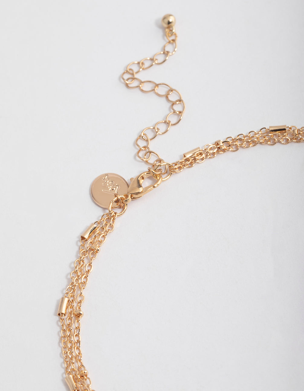 Gold Triple Row Chain Stone Necklace