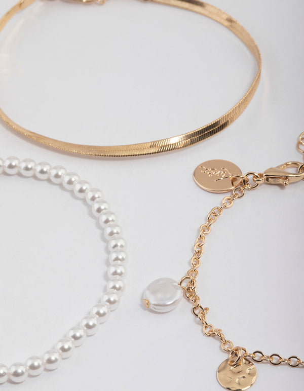 Gold Pearl & Heart Charm Bracelet Pack