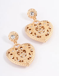 Gold Diamante Heart Filigree Drop Earrings - link has visual effect only