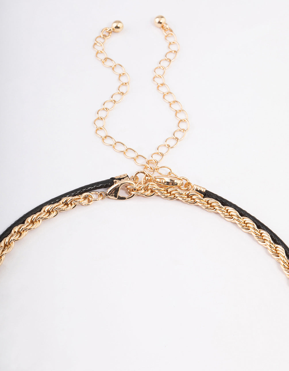 Gold Hammered Heart Rope Chain Cord Layered Necklace