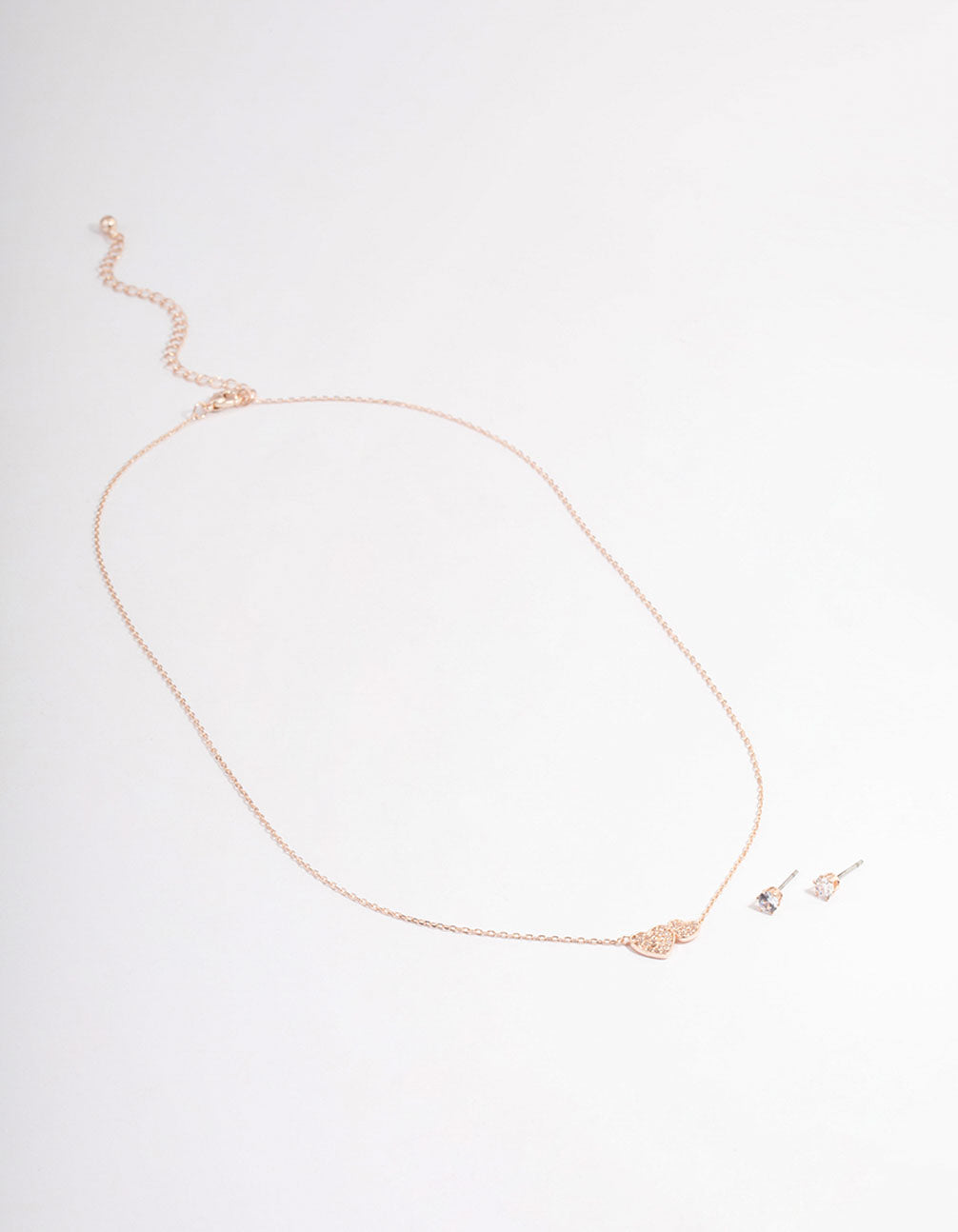 Rose Gold Cubic Zirconia Double Heart Jewellery Set