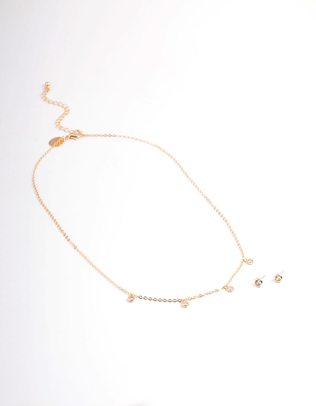 Gold Cubic Zirconia Bezel Charm Jewellery Set