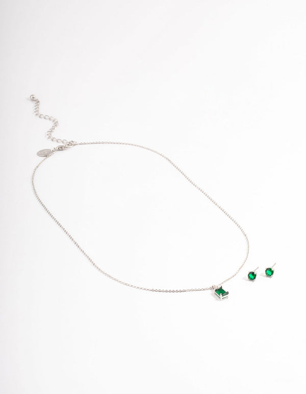 Silver Cubic Zirconia Emerald Jewellery Set