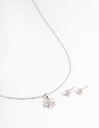 Silver Cubic Zirconia Flower Jewellery Set - link has visual effect only