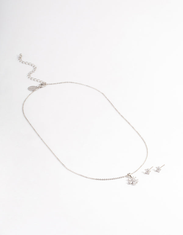 Silver Cubic Zirconia Flower Jewellery Set