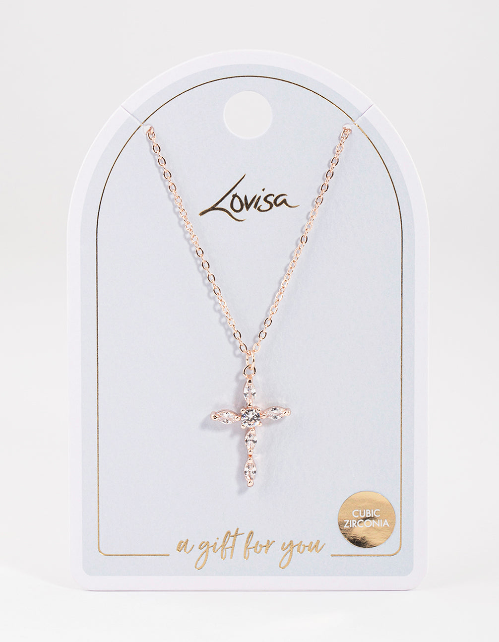 Rose Gold Classic Diamante Cross Necklace