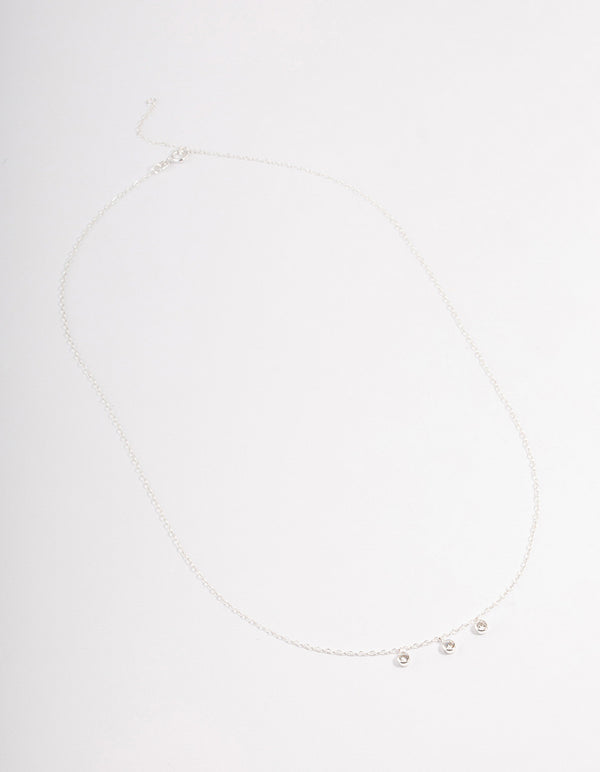 Sterling Silver Bezel Trio Cubic Zirconia Necklace