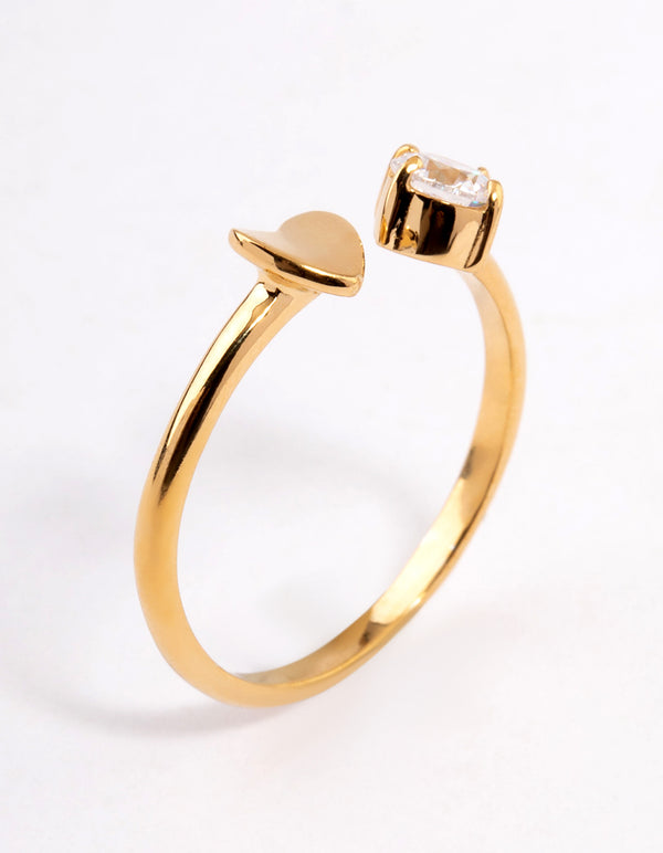 Gold Plated Sterling Silver Open Heart & Cubic Zirconia Ring
