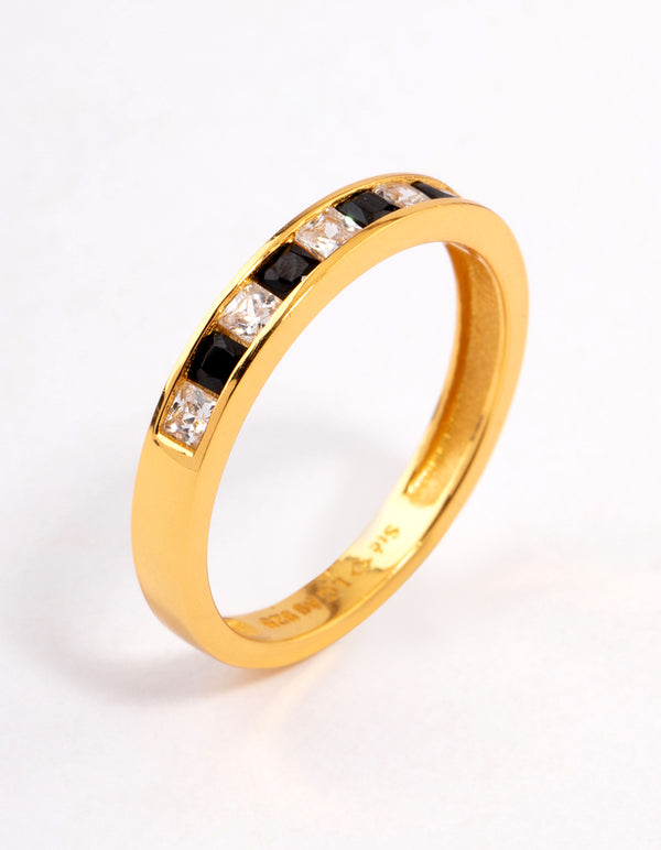 Gold Plated Sterling Silver Checkered Band Ring
