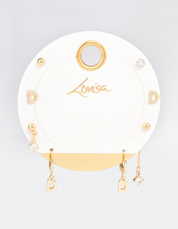 Letter 'D' Gold Plated Initial Ear Stackers