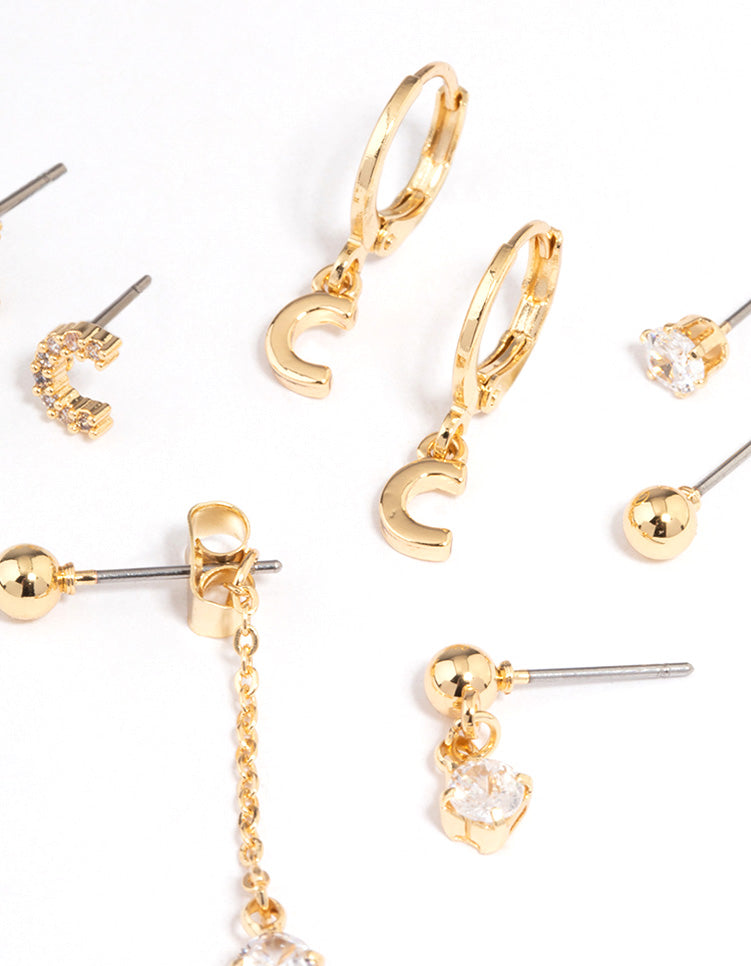 Letter 'C' Gold Plated Initial Ear Stackers