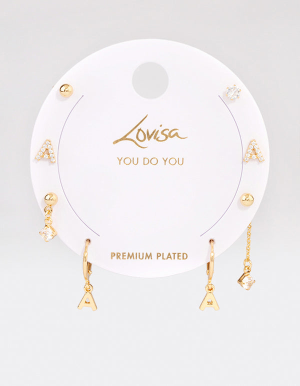 Letter 'A' Gold Plated Initial Ear Stackers