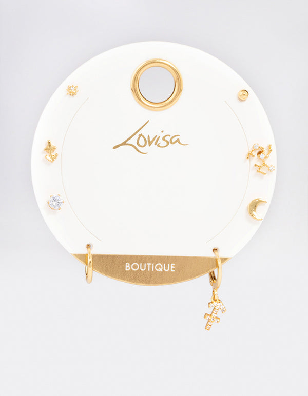 Gold Plated Sagittarius Star Sign Ear Stackers