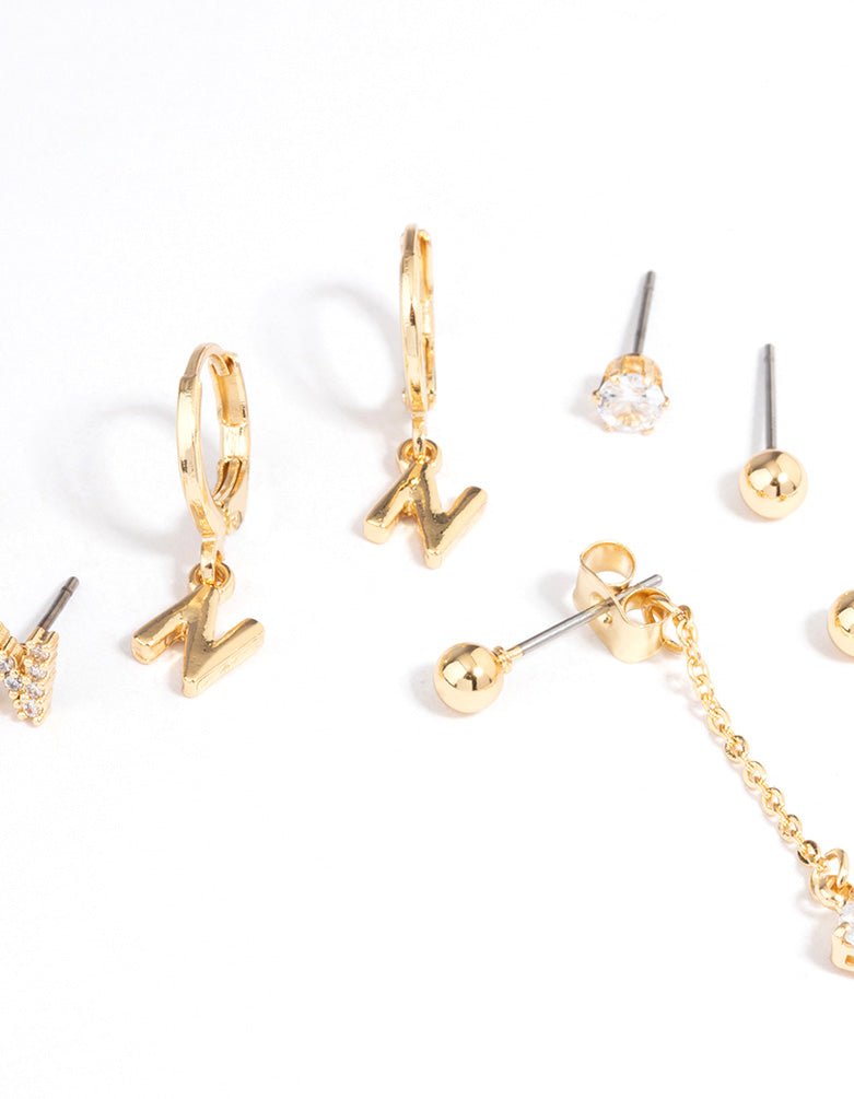 Letter 'N' Gold Plated Initial Ear Stackers