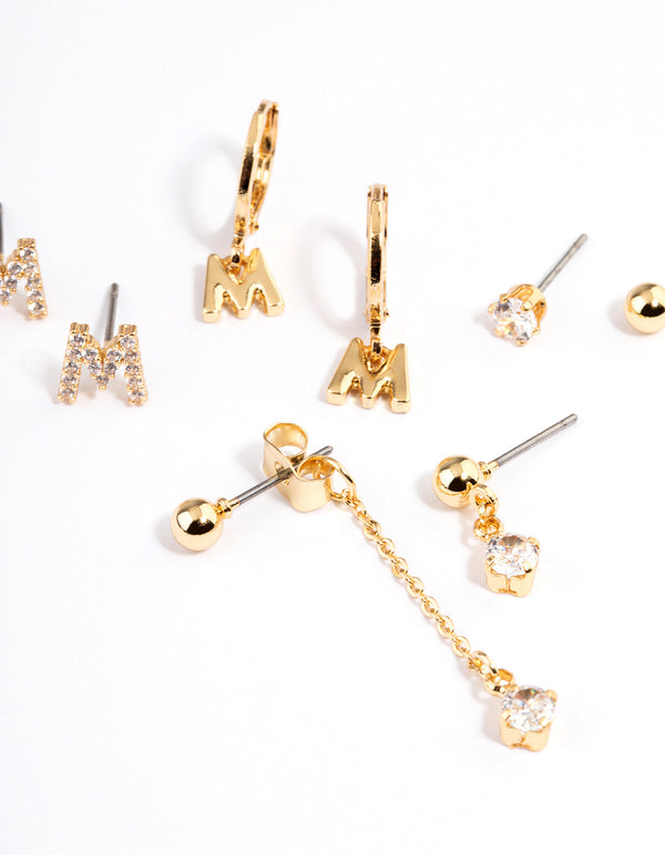 Letter 'M' Gold Plated Initial Ear Stackers