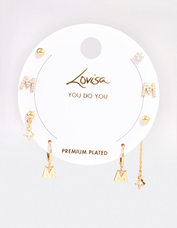 Letter 'M' Gold Plated Initial Ear Stackers