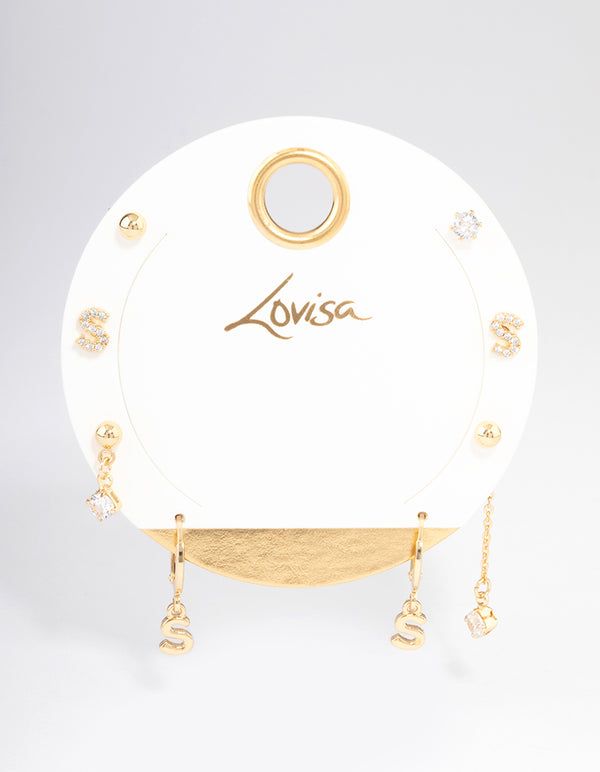 Letter 'S' Gold Plated Initial Ear Stackers