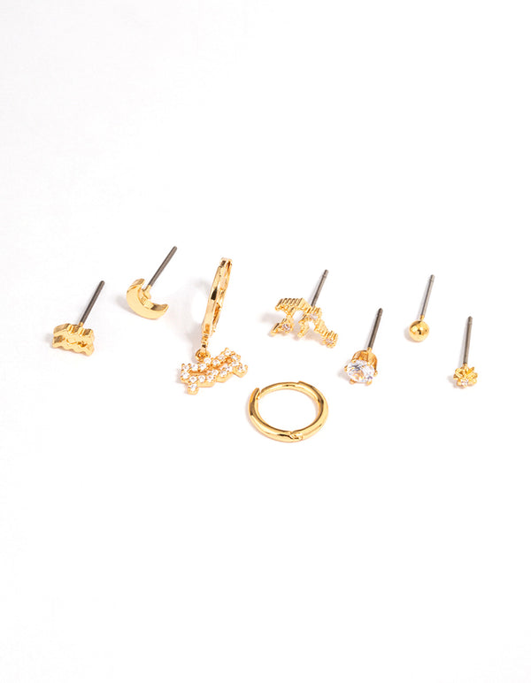 Gold Plated Aquarius Star Sign Ear Stackers