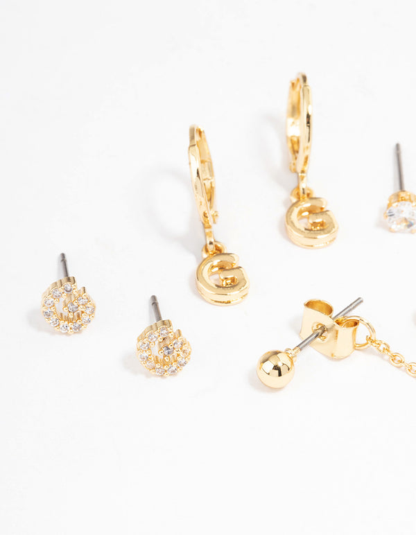 Letter 'G' Gold Plated Initial Ear Stackers