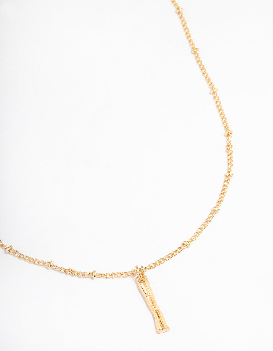 Letter 'I' Gold Plated Bamboo Initial Necklace