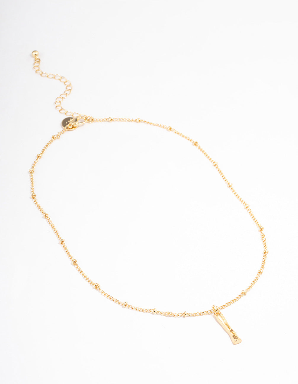Letter 'I' Gold Plated Bamboo Initial Necklace