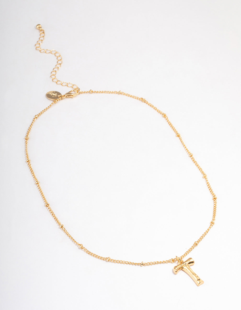 Gold Plated Letter T Bamboo  Necklace
