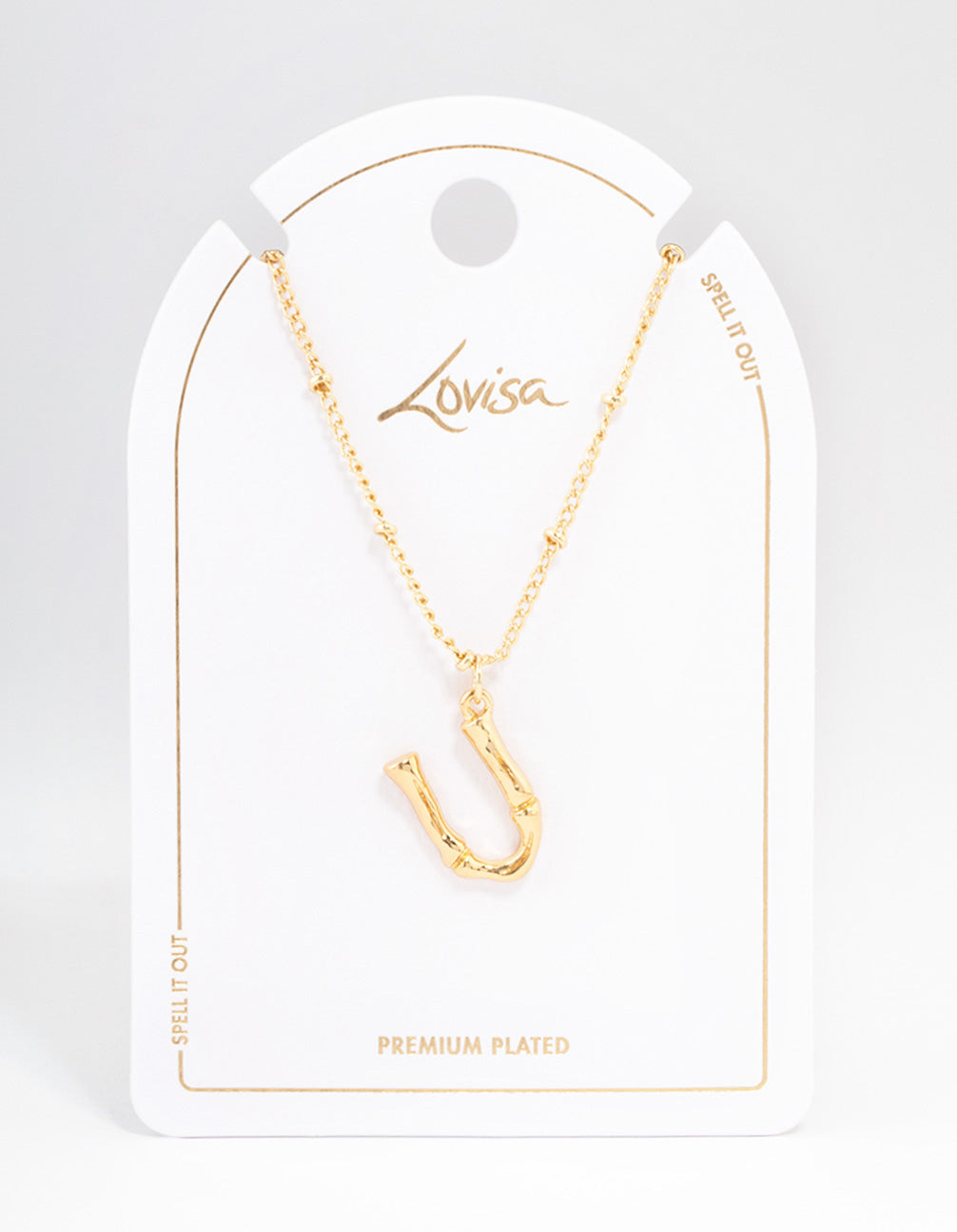 Letter 'U' Gold Plated Bamboo Initial Necklace