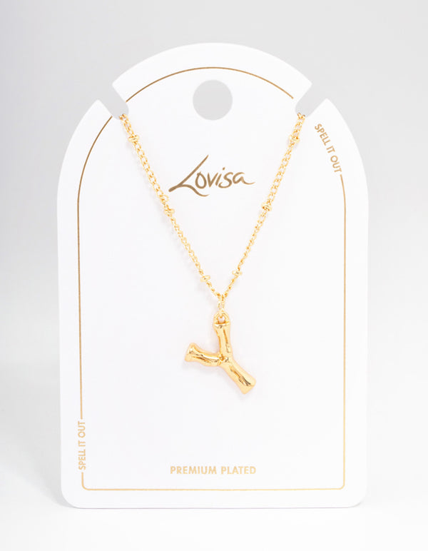 Letter 'Y' Gold Plated Bamboo Initial Necklace