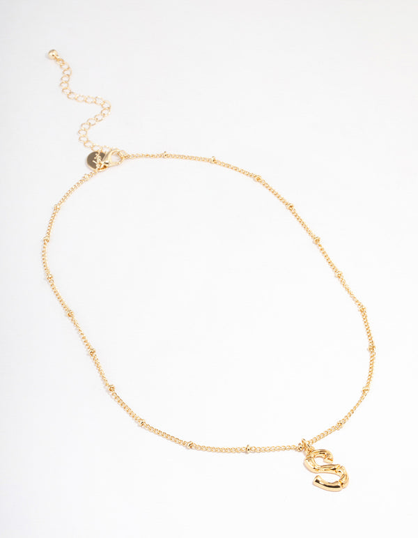 Gold Plated Letter S Bamboo  Necklace