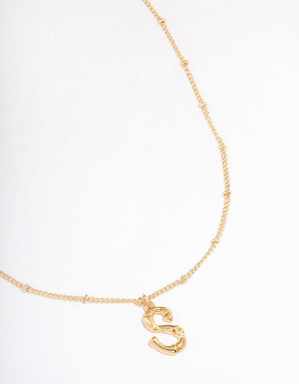 Gold Plated Letter S Bamboo  Necklace