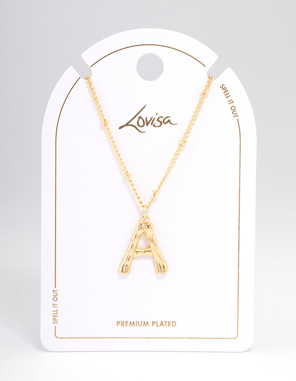 Gold Plated  Letter A Bamboo  Necklace